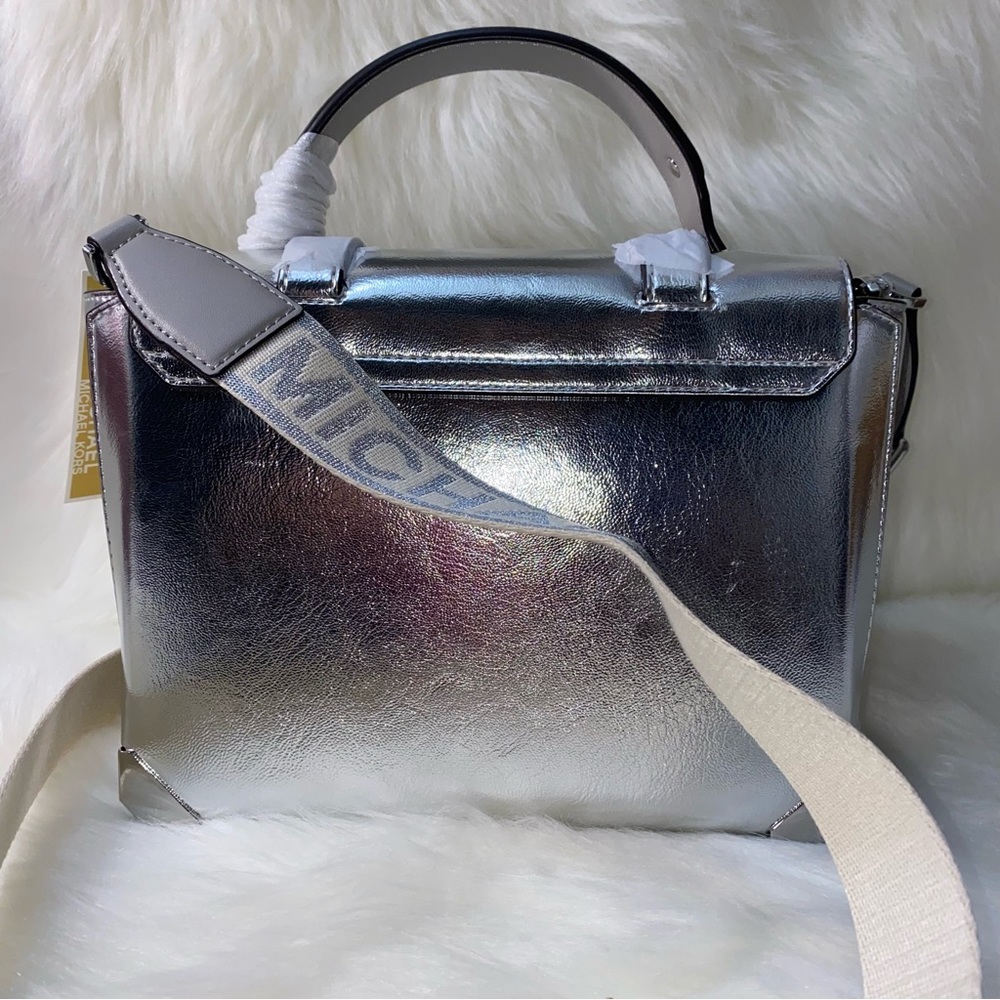 Michael Kors purse Manhattan Medium Metallic Satchel New - Picture 5 of 15
